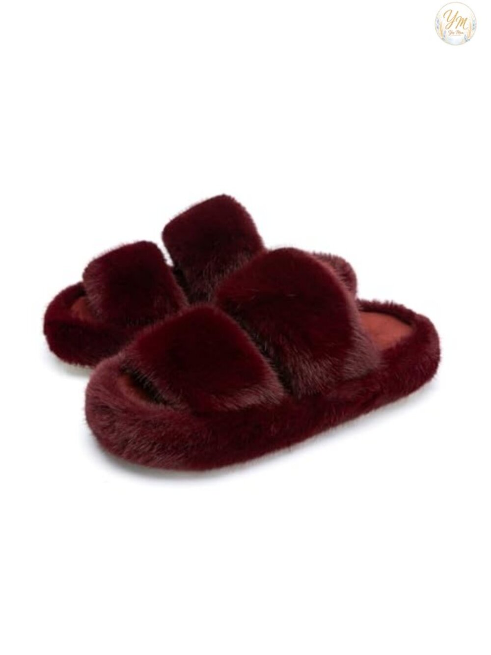 Fuzzy Faux Fur Memory Foam Open Toe House Slippers for Women